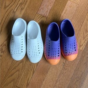 Two Pairs of Native Girls Shoes Slip-On — White and Purple-Orange